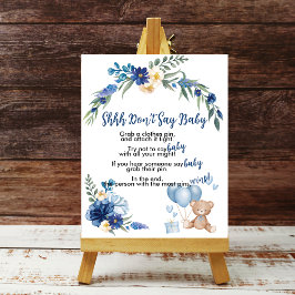 Poster Teddy Bear Blue Balloon Shhh Não Diga Jogo de Bebê