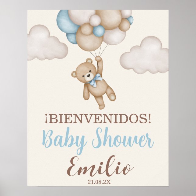 Poster Teddy Bear Boy Sinal de Boas-vindas Espanhol (Frente)