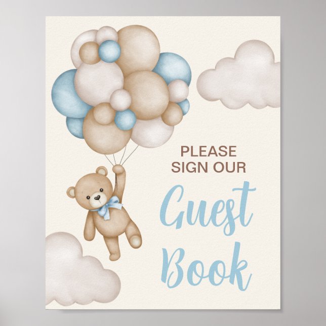 Poster Teddy Bear Chá de fraldas Boy Guest Book (Frente)