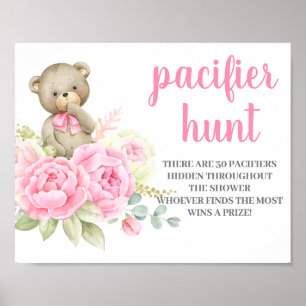 Poster Teddy Bear Chá de fraldas Girl Pacifier Hunt