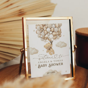 Poster Teddy Bear com Balões - Chá de fraldas de Boas-vin