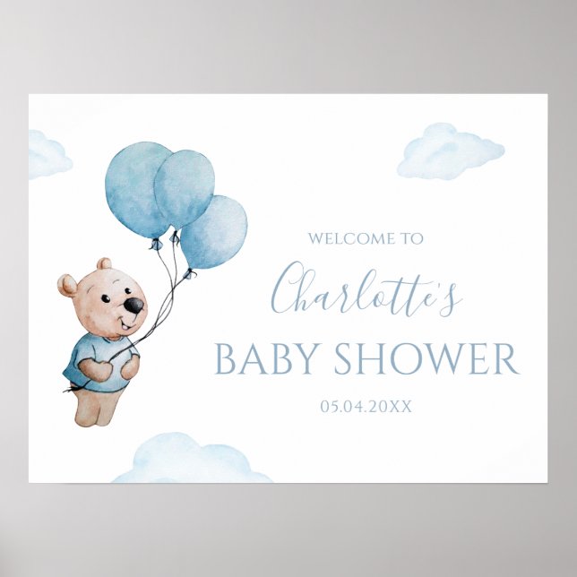 Poster Teddy Bear com Chá de fraldas Balões de Boas-vinda (Frente)