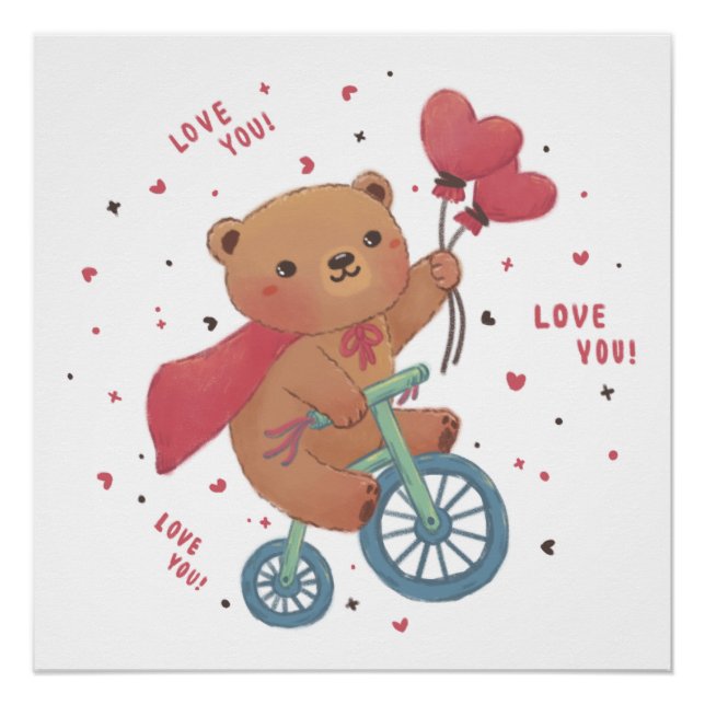Póster Teddy Bear em Bike: Amo-te! (Frente)