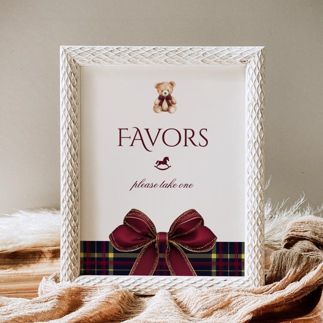 Poster Teddy Bear Favors Red Gold Bow Plaid (Criador carregado)