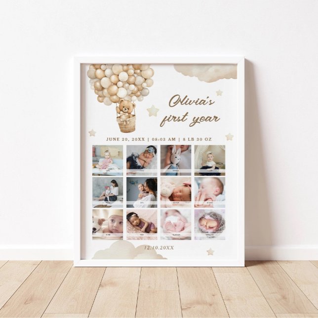 Poster Teddy Bear First Birthday Milestone Foto (Criador carregado)