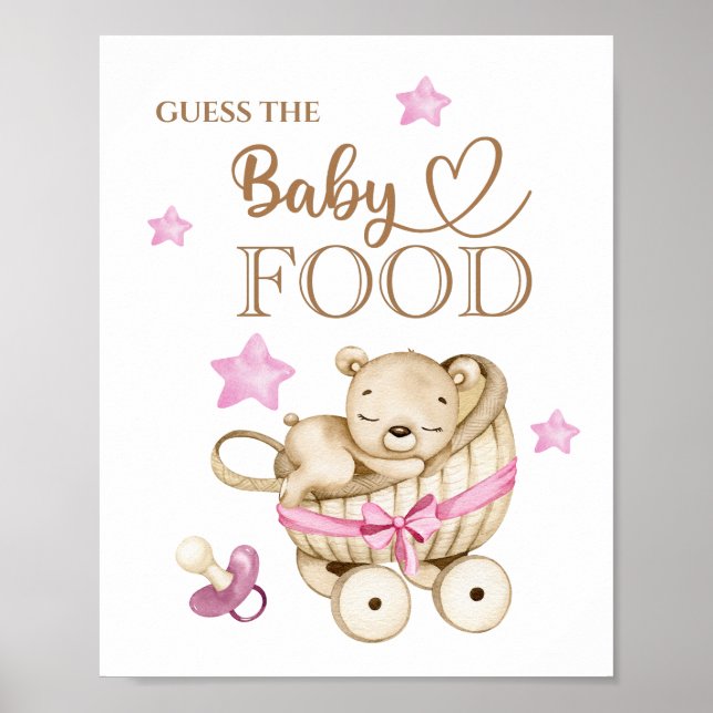 Poster Teddy Bear Girl Baby "Adivinha a Comida do bebê" (Frente)