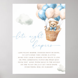Poster Teddy Bear Hot Air Balloon Blue Late Night Fraldas
