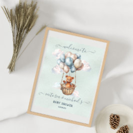 Poster Teddy Bear Hot Air Balloon Chá de fraldas Bem-vind