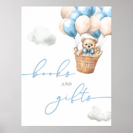 Poster Teddy Bear Hot Air Balon Blue Books E presentes