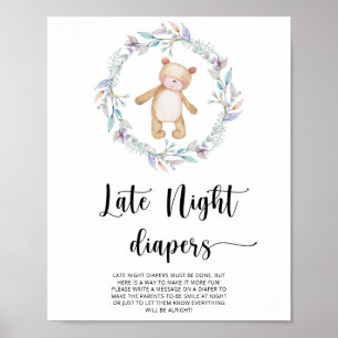 Poster Teddy Bear \ Jogo noturno tardio do fralda