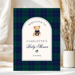 Poster Teddy bear Preppy Plaid Baby Shower Welcome
