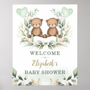 Poster Teddy Bear Twins Greeneric Dourado Chá de fraldas