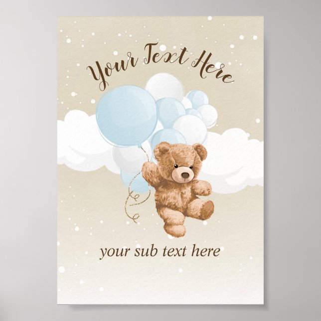 Poster Teddy Bear with Blue Balloons Table Sign (Frente)