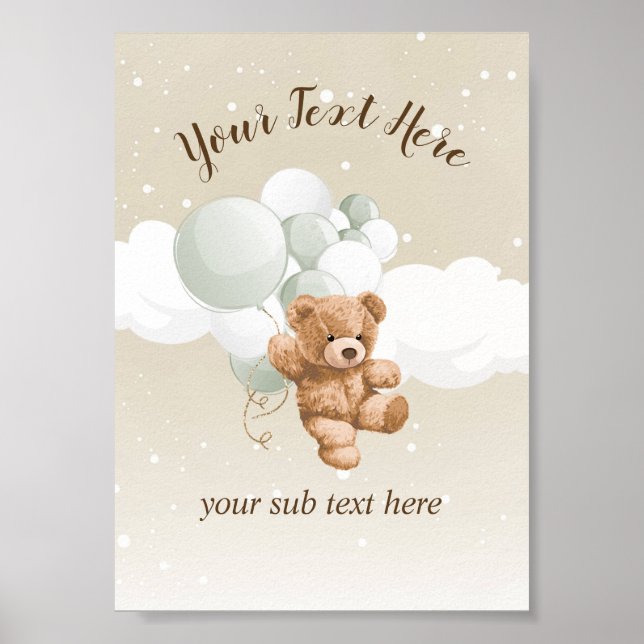 Poster Teddy Bear with Sage Balloons Table Sign (Frente)