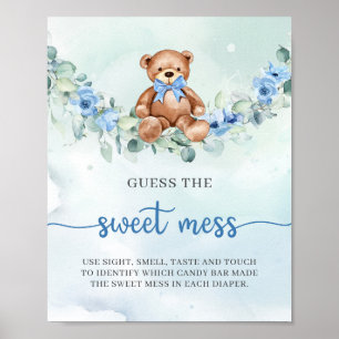 Poster Teddy urso azul floral adivinha o jogo Sweet Mess