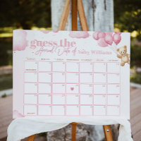 Teddy urso cor-de-rosa adivinha calendário de data