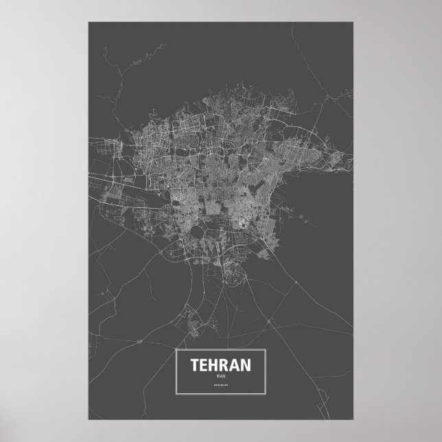 Póster Teerã, Irã (branco no preto) (Frente)