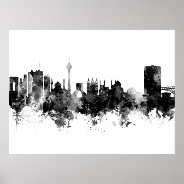 Poster Teerã Iran Skyline Black White (Frente)