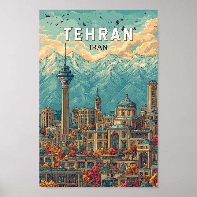 Poster Teerão Iran Illustration Viagem Art Vintage (Frente)