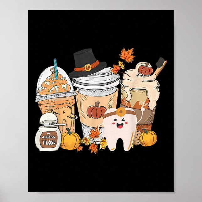 Poster Teeth Coffee Fall Dental Pumpkin Latte Dentist Tha (Frente)
