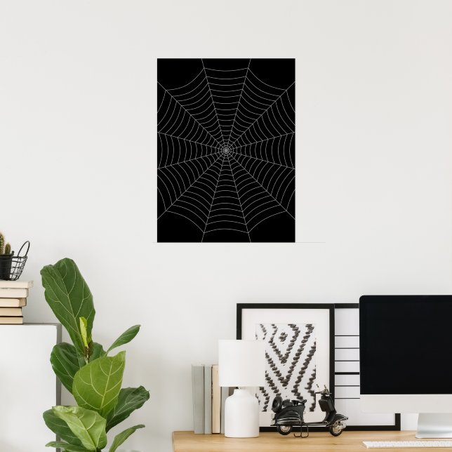 Poster Teia de aranha cinza preto padrão de Halloween (Escritório em casa)