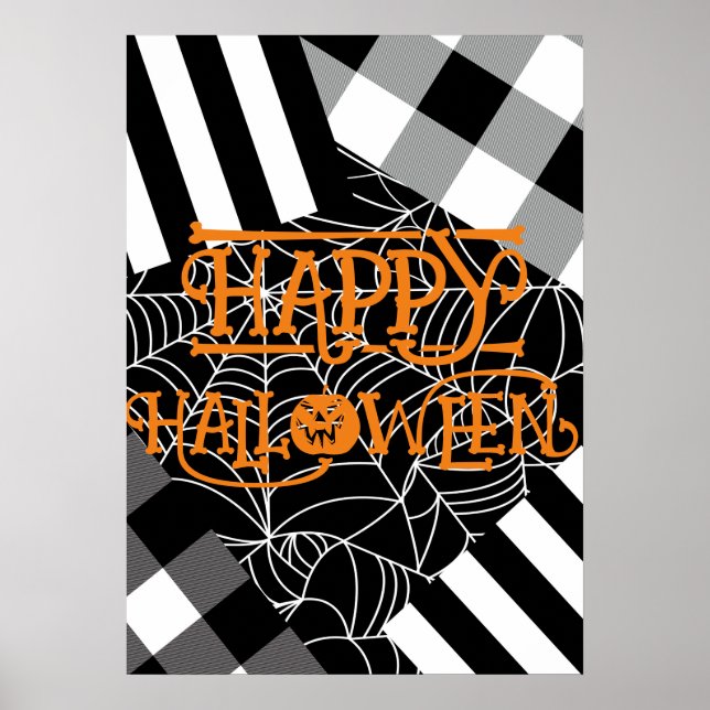 Poster Teia de Aranha Preto e Branco Remendado Halloween (Frente)