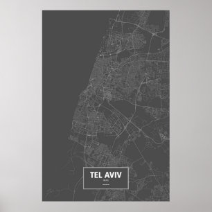 Póster Tel Aviv, Israel (branca no preto)