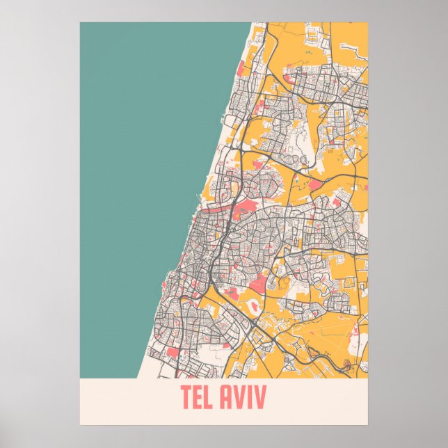 Poster Tel Aviv - Mapa da Cidade de Chalk de Israel (Frente)