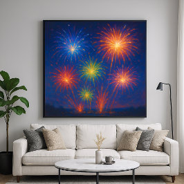 Poster Tela Colorida do Fireworks - Estilo de Pintura em 