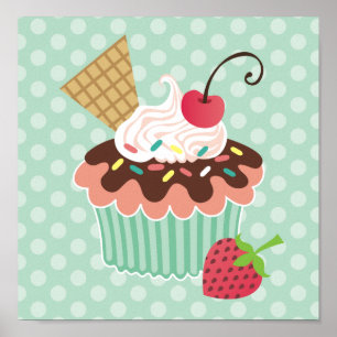 Poster Tela de Cupcake de Cherry & Mint