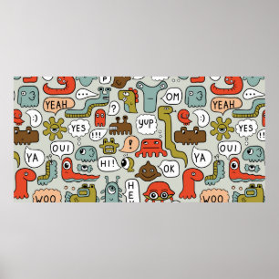 Poster tela de fundo contínua com monstros bonitos de de