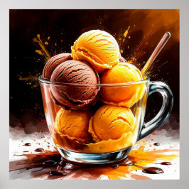 Poster Tela de vidro com Sorvete de chocolate e manga