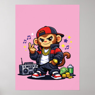 Poster Tela do Macaco Swag - Arte de Boombox de Estilo Ur