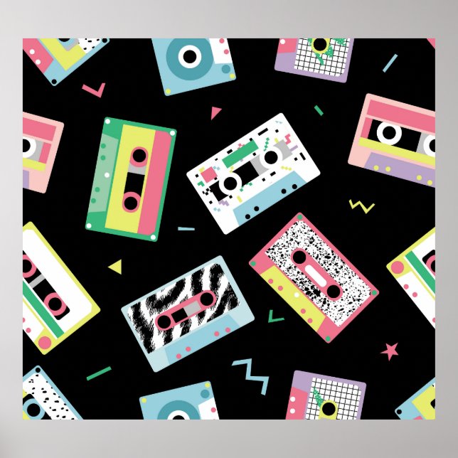 Poster Telas de áudio retrorativas, padrão de estilo 80s. (Frente)