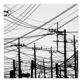 Póster Telefone antigo e linhas de alimentação