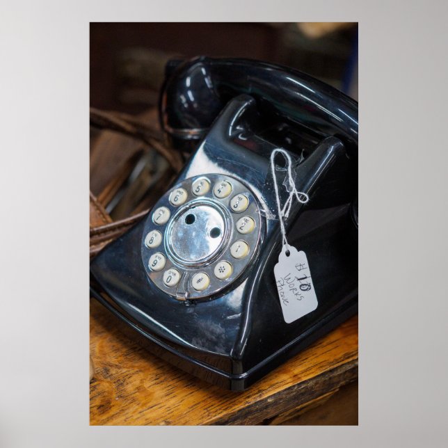 Poster Telefone de Discagem Rotação de Preto Vintage (Frente)