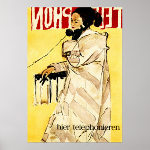 Poster TELEFONE Hier Telephonieren Hans Falk Velho Suiço