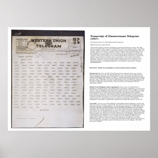 Poster Telégrafo Zimmermann com Transcrição (Frente)