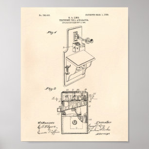 Póster Telephone Toll 1904 Patent Art Old Peper