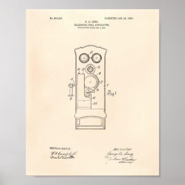 Póster Telephone Toll 1906 Patent Art Old Peper (Frente)