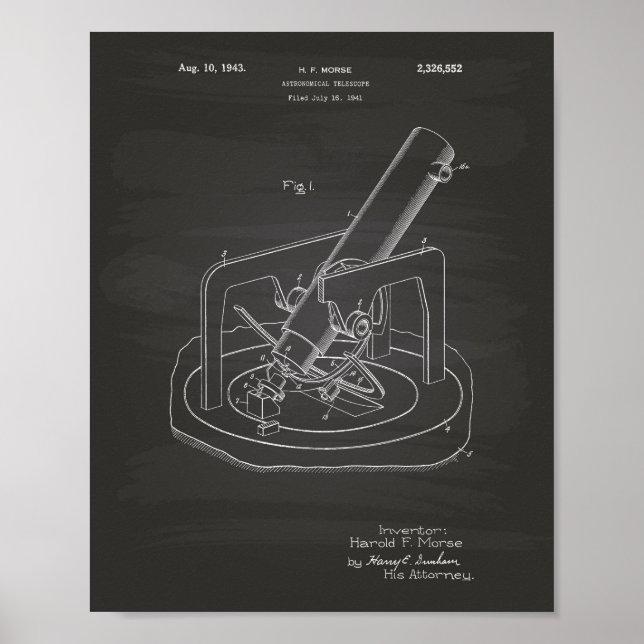 Poster Telescópio Astronômico 1943 Quadro de Arte Patente (Frente)