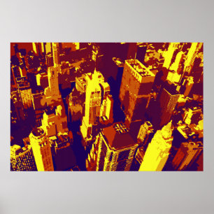 Póster Telhados de NYC, Retro-Pop, Amarelos, Pontilhados