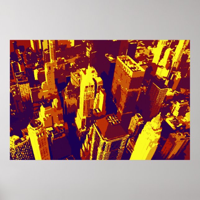Póster Telhados de NYC, Retro-Pop, Amarelos, Pontilhados (Frente)