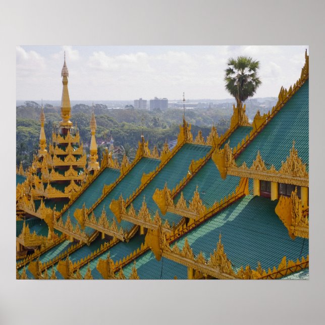 Poster Telhados de Shwedagon Pagoda, Rangum, Myanmar (Frente)