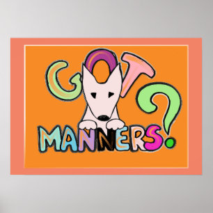 Poster TEM MANNERS? Arte para animais Bull Terrier ingles