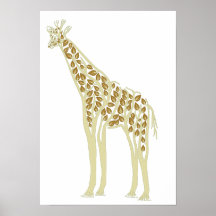 Tema Artístico Africano Girafa Folhas de Árvore Na