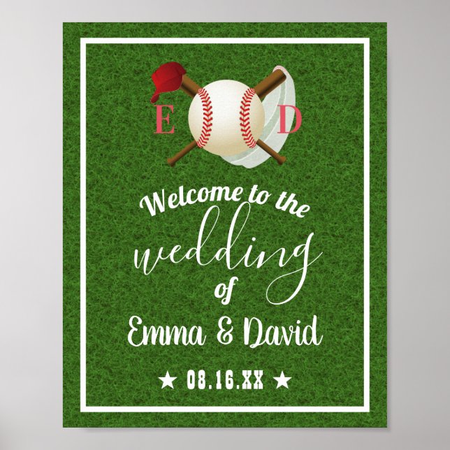 Poster Tema Baseball Esportes Casamento Grama Verde Bem-V (Frente)