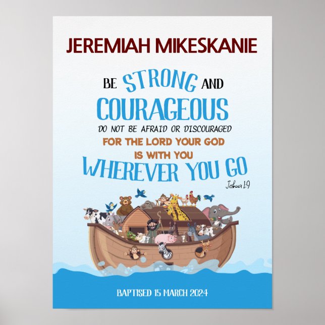 Poster Tema da Arca do Menino Batismo Noah (Frente)