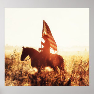 Poster Tema da bandeira do Cowboy Portrait USA.