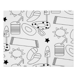 Póster Tema da Praia do Mat Colorido de Verão